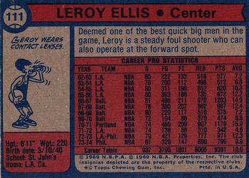 1974-75 Topps #111 Leroy Ellis Back