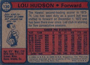 1974-75 Topps #130 Lou Hudson Back