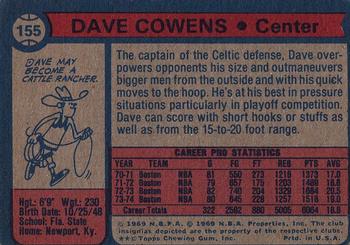 1974-75 Topps #155 Dave Cowens Back