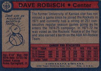 1974-75 Topps #183 Dave Robisch Back