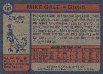 1974-75 Topps #191 Mike Gale Back