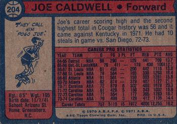 1974-75 Topps #204 Joe Caldwell Back