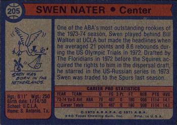 1974-75 Topps #205 Swen Nater Back