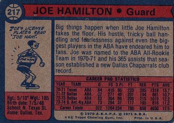 1974-75 Topps #217 Joe Hamilton Back