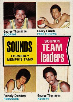 1974-75 Topps #225 Memphis Sounds Team Leaders (George Thompson / Larry Finch / Randy Denton) Front