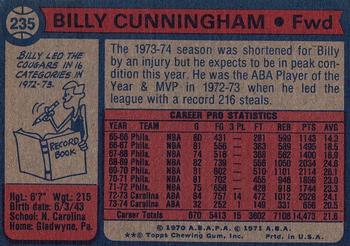 1974-75 Topps #235 Billy Cunningham Back