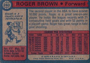 1974-75 Topps #240 Roger Brown Back