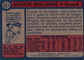 1974-75 Topps #241 Chuck Williams Back