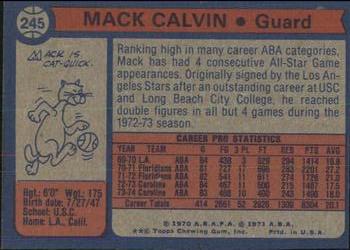1974-75 Topps #245 Mack Calvin Back
