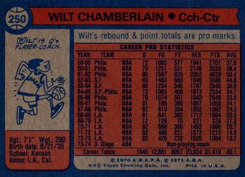 1974-75 Topps #250 Wilt Chamberlain Back