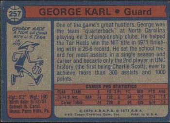 1974-75 Topps #257 George Karl Back
