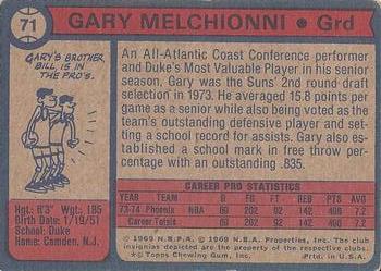 1974-75 Topps #71 Gary Melchionni Back