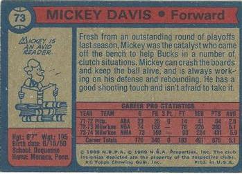 1974-75 Topps #73 Mickey Davis Back