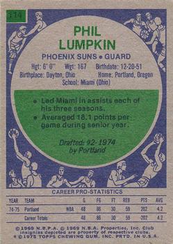 1975-76 Topps #114 Phil Lumpkin Back