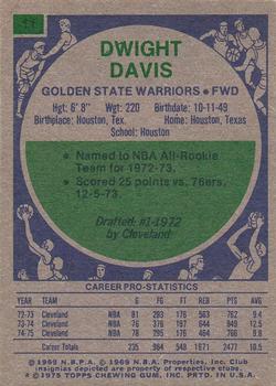 1975-76 Topps #11 Dwight Davis Back