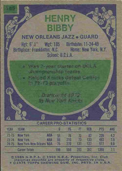 1975-76 Topps #146 Henry Bibby Back