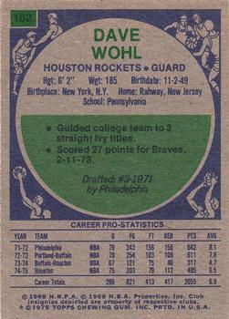 1975-76 Topps #162 Dave Wohl Back