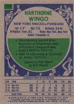 1975-76 Topps #166 Harthorne Wingo Back