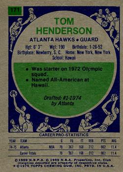 1975-76 Topps #171 Tom Henderson Back