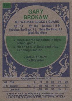 1975-76 Topps #178 Gary Brokaw Back