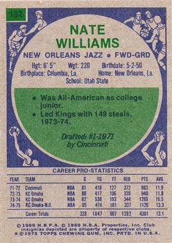 1975-76 Topps #182 Nate Williams Back