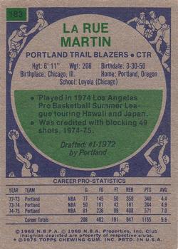 1975-76 Topps #183 Larue Martin Back