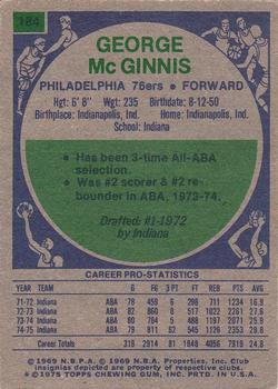 1975-76 Topps #184 George McGinnis Back