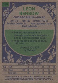 1975-76 Topps #196 Leon Benbow Back