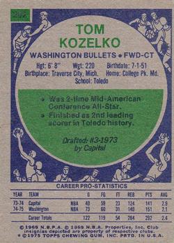 1975-76 Topps #202 Tom Kozelko Back