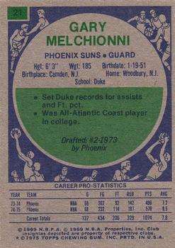 1975-76 Topps #21 Gary Melchionni Back