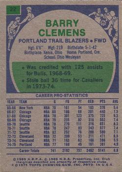 1975-76 Topps #22 Barry Clemens Back