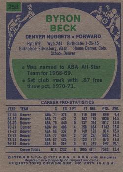1975-76 Topps #258 Byron Beck Back