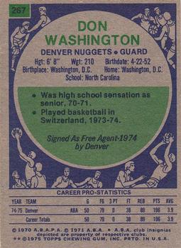 1975-76 Topps #267 Don Washington Back