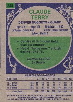 1975-76 Topps #288 Claude Terry Back