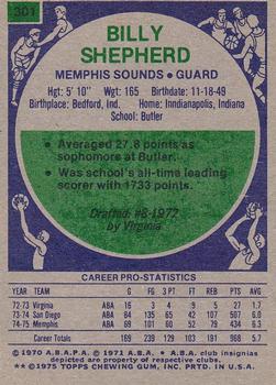 1975-76 Topps #301 Billy Shepherd Back