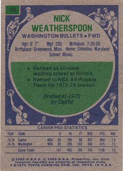 1975-76 Topps #48 Nick Weatherspoon Back