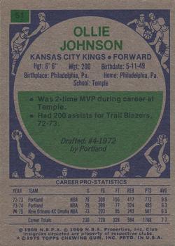 1975-76 Topps #51 Ollie Johnson Back