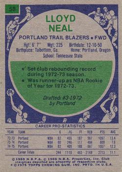 1975-76 Topps #58 Lloyd Neal Back