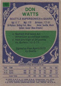 1975-76 Topps #59 Don Watts Back