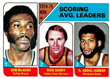 1975-76 Topps #1 NBA Scoring Avg. Leaders (Kareem Abdul-Jabbar / Bob McAdoo / Rick Barry) Front