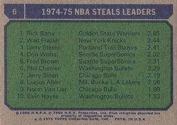 1975-76 Topps #6 NBA Steals Leaders (Rick Barry, Walt Frazier, Larry Steele) Back