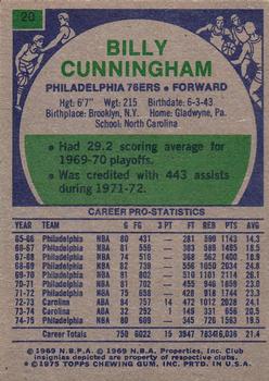 1975-76 Topps #20 Billy Cunningham Back