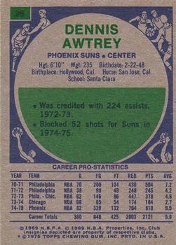1975-76 Topps #39 Dennis Awtrey Back