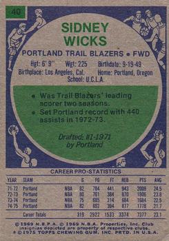 1975-76 Topps #40 Sidney Wicks Back