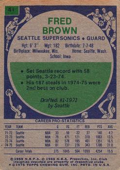1975-76 Topps #41 Fred Brown Back