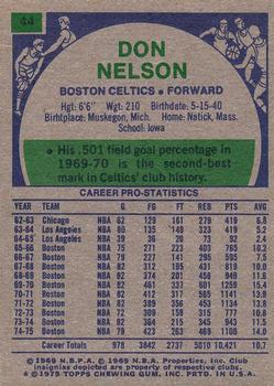 1975-76 Topps #44 Don Nelson Back