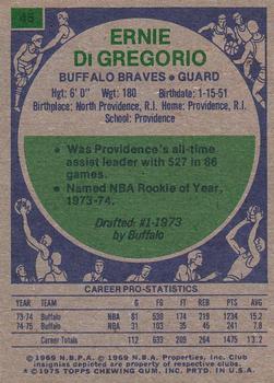 1975-76 Topps #45 Ernie DiGregorio Back