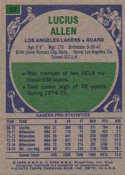 1975-76 Topps #52 Lucius Allen Back
