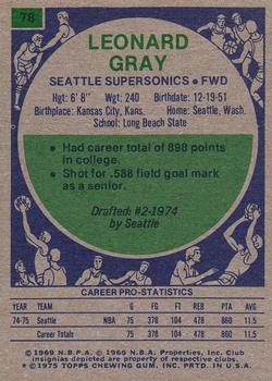 1975-76 Topps #78 Leonard Gray Back