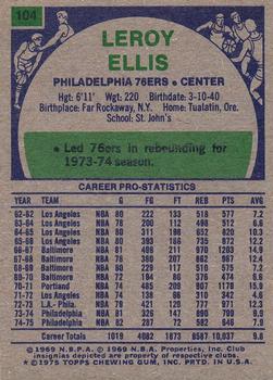 1975-76 Topps #104 Leroy Ellis Back